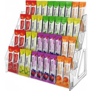 4-Tier Acrylic Drink Packet Organizer with 20 Compartments, Sugar Packets Drink Mix Organizer, Water Flavor Packet Holder for Kitchen Pantry Cabinet Storage Coffee Station
