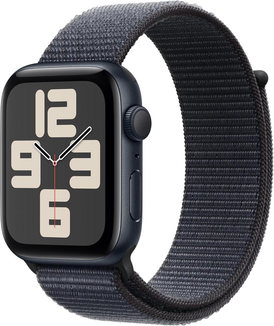 Apple Watch SE (2nd Gen) [GPS 44mm] Smartwatch with Midnight Aluminum Case with Ink Sport Loop One Size. Fitness and Sleep Trackers, Crash Detection, Heart Rate Monitor, Carbon Neutral