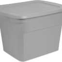 Sterilite 18 Gal Storage Tote, Stackable Bin with Lid, Plastic Container to Organize Clothes in Closet, Basement, Gray Base and Lid, 8-Pack
