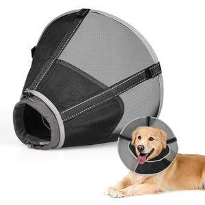 Breathable Mesh Dog Cone Collar with Soft Liner for Surgery, Elizabethan Recovery Alternative to Stop Licking,Pet Neck Collar for Large Medium Small Breeds(Black,4) (4(Neck:11-15in, Depth:9.0in))