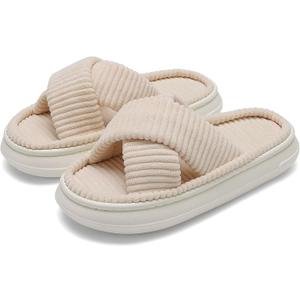 NineCiFun Platform Slippers for Women Indoor and Outdoor Women's Summer Slippers Open Toe Slide House Bedroom Shoes (9-10, Beige)