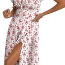 BLENCOT Womens Casual Summer Square Neck Short Sleeve Split Thigh Cotton Dress Boho Floral Print Tie Front Midi Dresses
