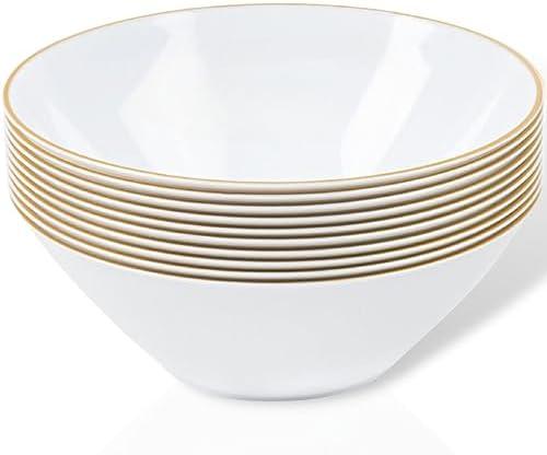 Set of 3 Pack, Blue Sky Organic Disposable White Bowls With Gold Rim - 6 Oz | Count of 30 - Stylish Dinnerware for Parties & Events