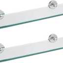JQK Bathroom Glass Shelf, Floating Tempered Glass Shower Storage 20 by 5 inches, 304 Stainless Steel Brushed Finish Wall Mount 2 Pack 2 Pack, TGS121L20-BN-P2