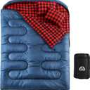 Swtmerry Double Sleeping Bag for Adults with 2 Pillows, Big & Tall Queen Size XL Sleeping Bag for 2 Person, Waterproof & Lightweight Warm for 3 Seasons, Cold Weather,Camping, Hiking & Backpacking (Blue/Red)