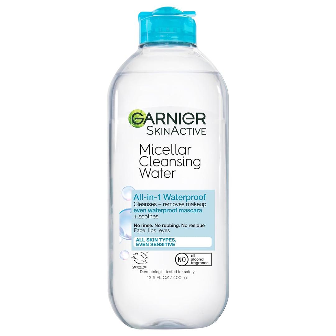 Garnier Micellar Water for Waterproof Makeup, Hydrating Facial Cleanser & Makeup Remover, Suitable for Sensitive Skin, Vegan, Cruelty Free, 13.5 Fl Oz (400mL), 1 Count