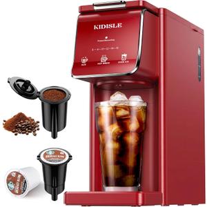 KIDISLE Single Serve Coffee Maker for K Cup & Ground Coffee Hot & Iced, 6-16oz Sizes, 40oz Water Tank, Reusable Filter, Compact for Home Office Dorm, Red
