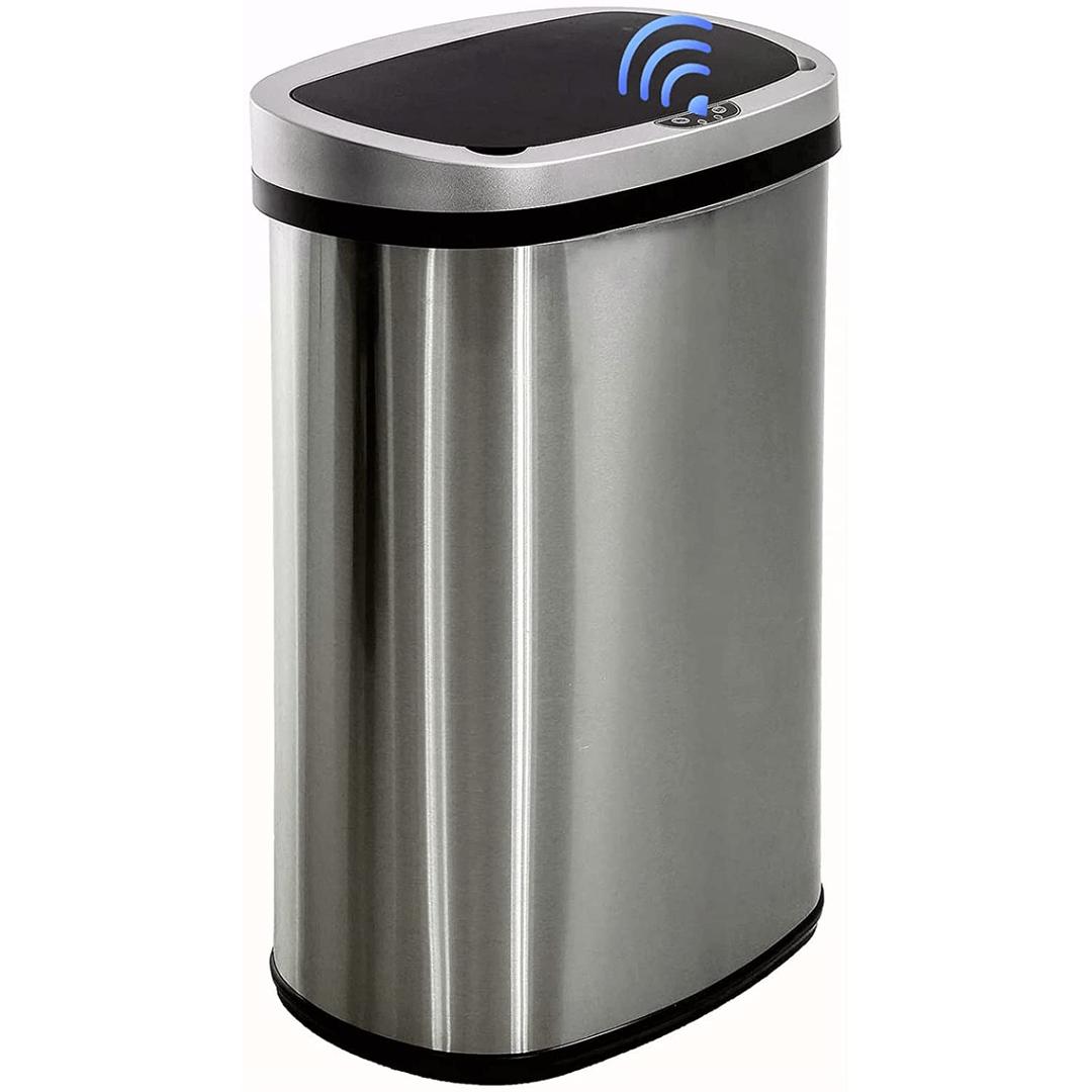 FDW Kitchen Trash can for Bathroom Bedroom Home Office Automatic Touch Free Garbage bin with lid Brushed Stainless Steel Rectangular 13 Gallon / 50L