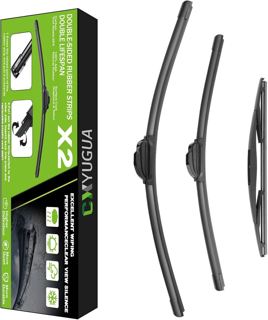 CXYUGUA Wiper Blade Replacement for X5 2014-2018, Windshield Wiper Blades 24"+20" With Rear Wiper 12" (Set of 3) U/J HOOK, Double Sided Rubber Strips and Longer Life