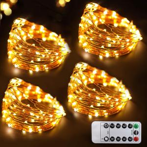 Bright Zeal 66 Ft 200 LED 8 Mode Christmas Fairy Lights Battery Operated with Remote - Warm White Multifunction Christmas Lights with Timer -Dimmable Flashing Chasing Twinkle Lights Outdoor (Warm White Glow - Copper Wire)