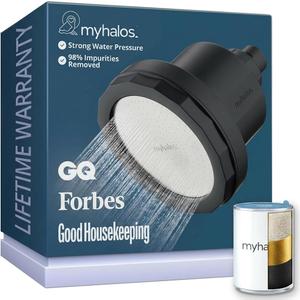 MyHalos Filtered Shower Head for Hard Water Filter - High Pressure, Removes Chlorine - Shower Head Filter for Hard Water Softener Showerhead, Easy Install, For Hair & Skin, Filtering (Black)