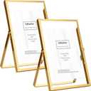 YiPinYin 4x6'' Gold Floating Frame Set of 2, For Photo Sizes (2x3'', 3.5x 5''), Plated Metal Frames for Tabletop/Shelf Display, Wedding, Christmas,Birthady, Home or Office Decoration Frames Silver.