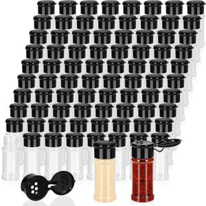 Amyhill 100 Pcs Plastic Spice Bottles Spice Jars with Black Cap Seasoning Jars Shaker 2 Oz/ 60ml Clear Bottle Containers with Shaker Lids for Storing Herbs and Seasoning Powders