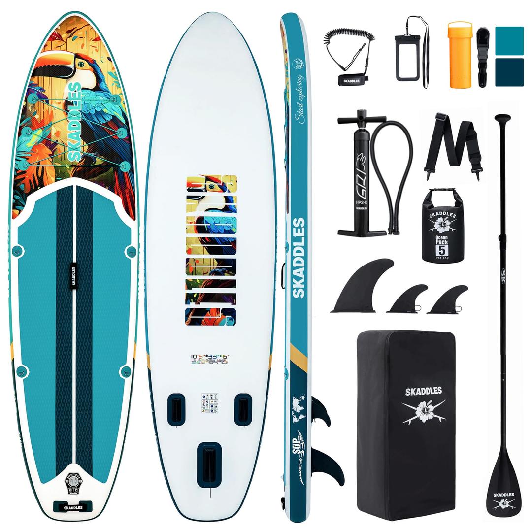 SKADDLES 106 Portable Inflatable Stand Up Paddle Board (SUP) for Adults and Youth with Non-Slip Deck Complete Accessories Kit, Perfect for Fishing, Yoga, Fitness & Family Fun (TropiNest)