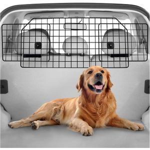 rabbitgoo Dog Car Barrier for SUVs, Adjustable Large Pet Gate, Universal-Fit Divider Cargo Net, Heavy-Duty Wire Mesh Dog Barrier SUV, Van Vehicles Subaru Car Accessories Safety Travel, Standard Model