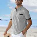 Men's Casual Short Sleeve Button Down Shirt Summer Beach Shirt Vacation Shirt with Pocket (M)