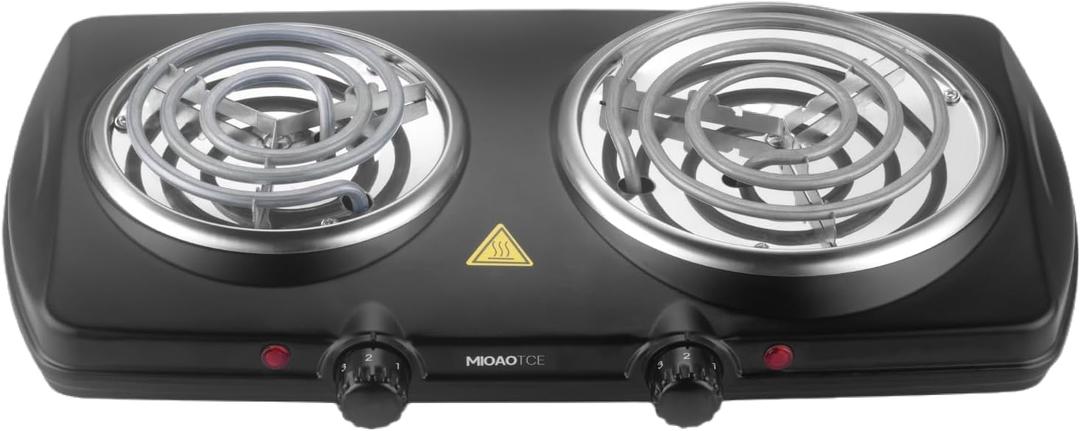 Double Burner Hot Plate Electric, 1800 Watts Electric Burner with 5.2" & 6" Coiled Element, Adjustable Temperature, for Dorm, Office, Home, Camp, Compatible for All Cookwares