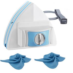 Magnetic Window Cleaner Tool Glass Wiper, Double Sided Windows Glass Cleaner 6-Files Adjustable Windshield Cleaner with 2 Pc Blue Microfiber Cleaning Cloth for High-Rise Single Double Glazed Windows