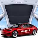 REEVAA 2026 Upgraded Tesla Model 3 Sunshade Roof [No Gaps, No-Sagging] Model 3 Accessories Heat Insulation Foldable Glass Sunroof Cover for Model 3 2020-2026 Highland, 2PCS, Black