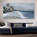 Coastal Wall Art Blue Gray Beach Wall Decor Landscape Abstract Canvas Painting Modern Ocean Artwork Framed for Living Room Bedroom Bathroom Office Decor 48"x24"Can Be Hung Directly
