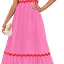 ZESICA Women's Summer Sleeveless Ruffle Dresses Square Neck Backless Boho Flowy Maxi Sundress with Pockets (Large)