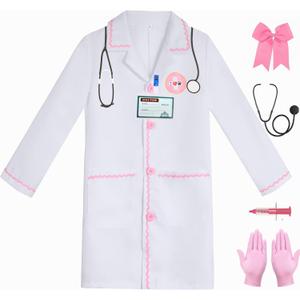 Doctor Costume for Kids Veterinarian Costume for Girls Doctor Dress Up Vet Lab Play Halloween (3-5 Years)