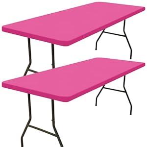 Smiry 2 Pack Rectangle Picnic Table Cloth, Waterproof Elastic Fitted Tablecloths, Washable Polyester Rectangular Patio Table Cover for Camping, Indoor and Outdoor (Rose Pink, 30"x48")