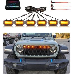 Grill Lights for Jeep Wrangler JL JLU Front Bumper Grille LED Running Marker Lamp Accessories (Amber, 2024-2025)