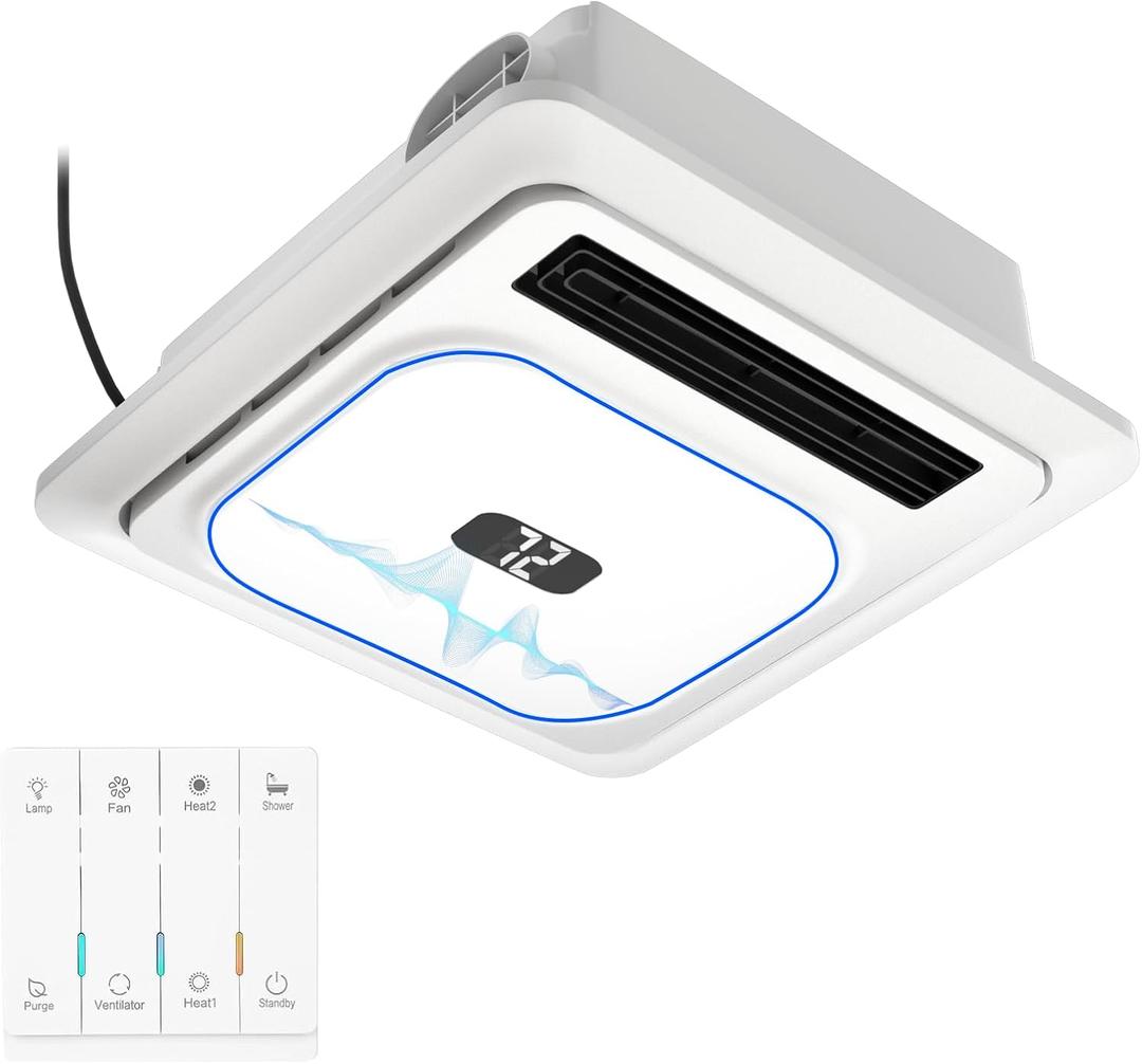 Bathroom Exhaust Fan With Bluetooth SpeakerWith Heater And Light,180 Cfm 1.0 Sones, Bath Fan With 3-Color Adjustable Led5 Color Temperatures Lights,Remote Control, White Ceiling Mount