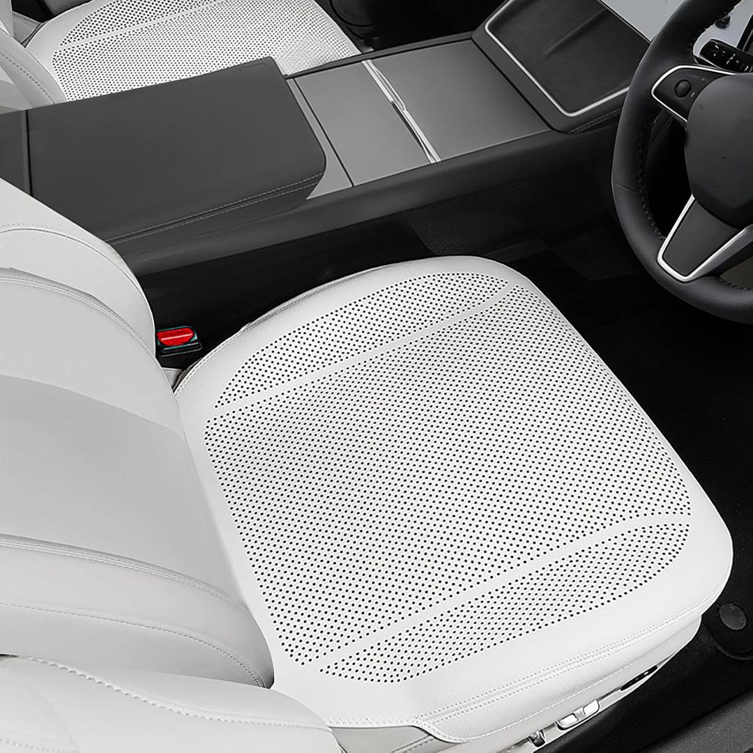 2Pcs Nappa Leather Front Seat Covers for Tesla Model Y/3 Highland/Juniper 2025 2026 Interior Accessories, Breathable All-Season Non-Slip Full Cover Bottom Seat Protectors Cushion, White