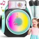 All Rounder Karaoke Machine for Kids Teens, Portable Bluetooth Karaoke Speaker Includes Two Mics, Voice Changer, Light Effects, Bass Tremolo, Supports USB/TF/AUX/Bluetooth for Home Party (Light Green)