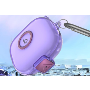 Clear Cover for Powerbeats Pro 2 Case with Secure Lock & Phone Stand, Soft TPU Protective Cover Compatible with Beats Powerbeats Pro 2 Earbuds Accessories with Fashion Keychain for Women, Clear Purple