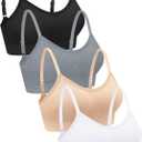 Geyoga 4 Pieces Neck Bralettes Wireless Cami Bra Tank Top Sports Bra for Women Girls (X-Large, Black, Light Grey, White, Pink)