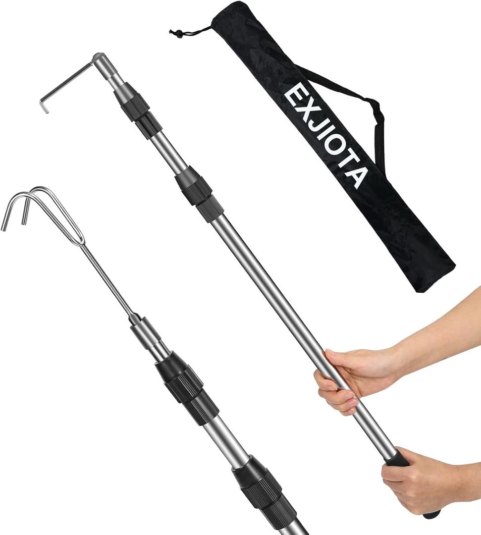 EXJIOTA Truck Cargo Grabber, 6FT Truck Cargo Retriever Telescoping Pole with Two Hooks, Truck Grabber Reach Tool for Pickup Truck Bed Grabber Heavy Duty Truck Accessories