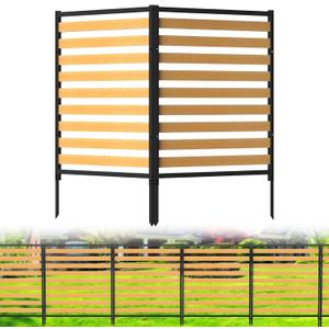 Air Conditioner Fence 2 Panels, Privacy Fence Screen 54.5" H × 39.4" W No-Dig Metal Wood Outdoor Pool Equipment Enclosure with Metal Stake, AC Unit Cover, Trash Bin Hider for Garden & Backyard