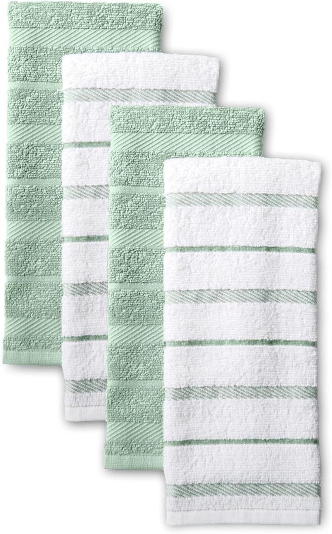 KitchenAid Albany Kitchen Towel 4-Pack Set, Pistachio/White, 16"x26"