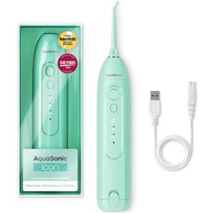 AquaSonic Icon Water Flosser for Teeth Cordless Rechargeable Oral Irrigator Waterproof, Portable Dental Cleaning with Jet Tip Braces Home Travel - Mint