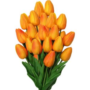 20 Pcs Orange Tulips Artificial Flowers Real Touch Fake Tulips Fake Flowers for Mother's Day 13.5" Faux Tulips Faux Flowers Bulk Artificial Tulips Flowers for Vase Centerpieces Home Wedding Bouquet