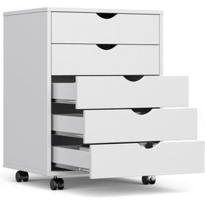 OLIXIS 5 Drawer Mobile File Cabinet Under Desk Storage Organization with Wheels Vertical Filing Chest Rolling Wood Small Desk Printer Stand for Home Office, 15.75"D x 18.74"W x 25.39"H, White