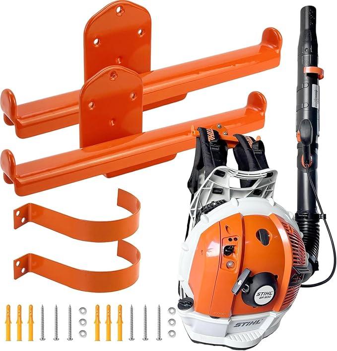 OSROENE Backpack Leaf Blower Hanger with Tube Hook, 2 Pack Backpack Sprayer Wall Mount, Heary Duty Chainsaw Wall Mount Stand Accessories Garage Organization Storage