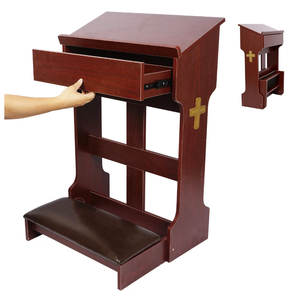 Wooden Prayer Kneeler with Foldable Padded Stool and Drawer for Praying Catholic
