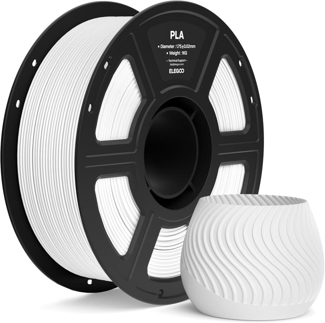 ELEGOO PLA Filament 1.75mm White 1KG, 3D Printer Filament Dimensional Accuracy +/- 0.02mm, 1kg Spool(2.2lbs) Fit Most FDM 3D Printers