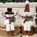 Lulu Home Set of 2 Christmas Snowman Ornaments for Table Mantel Desk Fireplace Home Holiday Decor (Red and Black)
