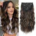 Clip in Hair Extensions, 6 PCS Natural & Soft Hair & Blends Well Lonng Wavy Hairpieces(20inch, 6pcs, Black&Dark mix light brown) (20 Inch ( 6 PCS ))