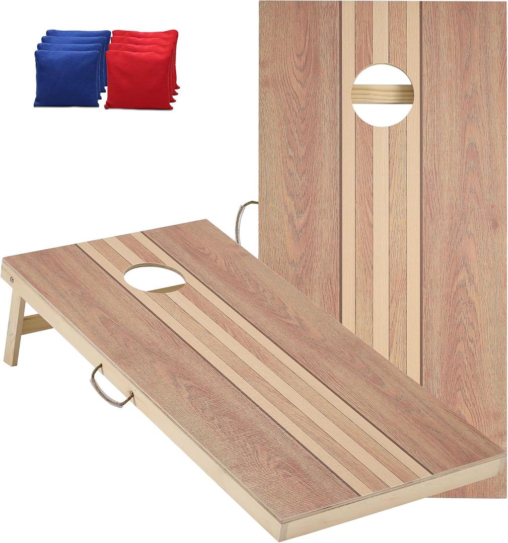 4x2 ft Solid Wood Cornhole Set with 8 Bean Bags, Regulation Size Cornhole Board Set for Adults, Cornhole Game Set for Tailgate Backyard Toss Games Indoor&Outdoor Activities
