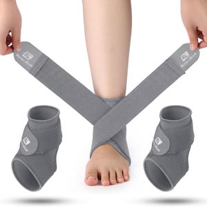 Honoson 2 Pcs Ankle Brace Kid Breathable Neoprene Ankle Support Compression Sleeve Achilles Tendonitis Relief Elastic Foot Brace with Adjustable Wrap for Sprained Plantar Fasciitis(Grey,S)