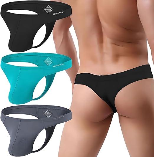 Mens Sexy Thong Underwear Low Rise T-Back Underpant Hot G-String Bikini  XL, Color: 1*black&green&dark Grey
