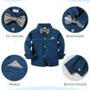 DISAUR Baby Boy Clothes Suits Toddler Dress Shirt With Bowtie Suspender Pants Outfit Sets Gentleman Wedding (Blue, Size 5-6T)