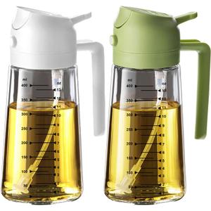 TrendPlain 16oz/470ml Glass Olive Oil Sprayer for Cooking  2 in 1 Olive Oil Dispenser Bottle for Kitchen Gadgets and Air Fryer Accessories, Salad, BBQ - White & Green