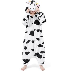 GALLETY Cow Costume - Unisex Child Animals Onepiece with Zipper -Plush Dairy Cow Onesie Costume Suitable for Party (9-10 Years)